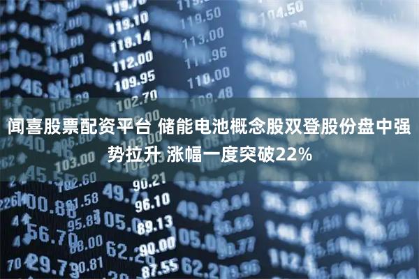 闻喜股票配资平台 储能电池概念股双登股份盘中强势拉升 涨幅一度突破22%