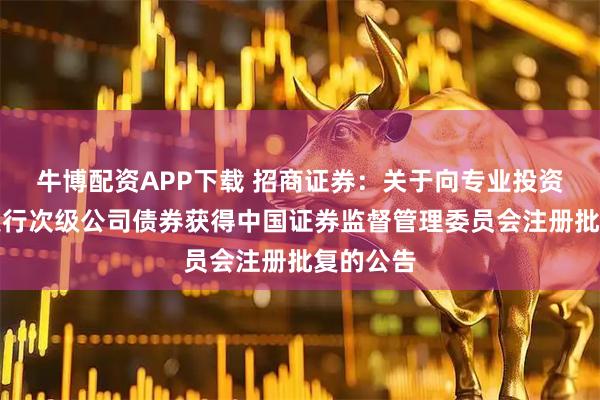 牛博配资APP下载 招商证券：关于向专业投资者公开发行次级公司债券获得中国证券监督管理委员会注册批复的公告