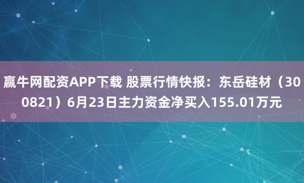 赢牛网配资APP下载 股票行情快报：东岳硅材（300821）6月23日主力资金净买入155.01万元